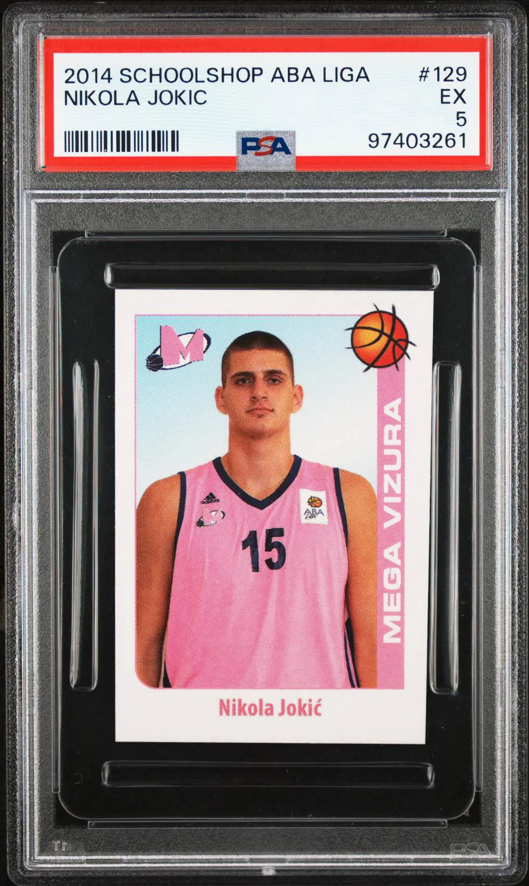 2014 Schoolshop ABA Liga #129 — Nikola Jokić in the pink Mega Vizura #15 jersey
