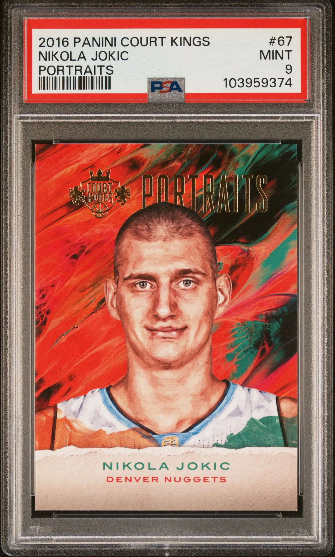 2016-17 Panini Court Kings Portraits #67 — painted portrait of Nikola Jokić
