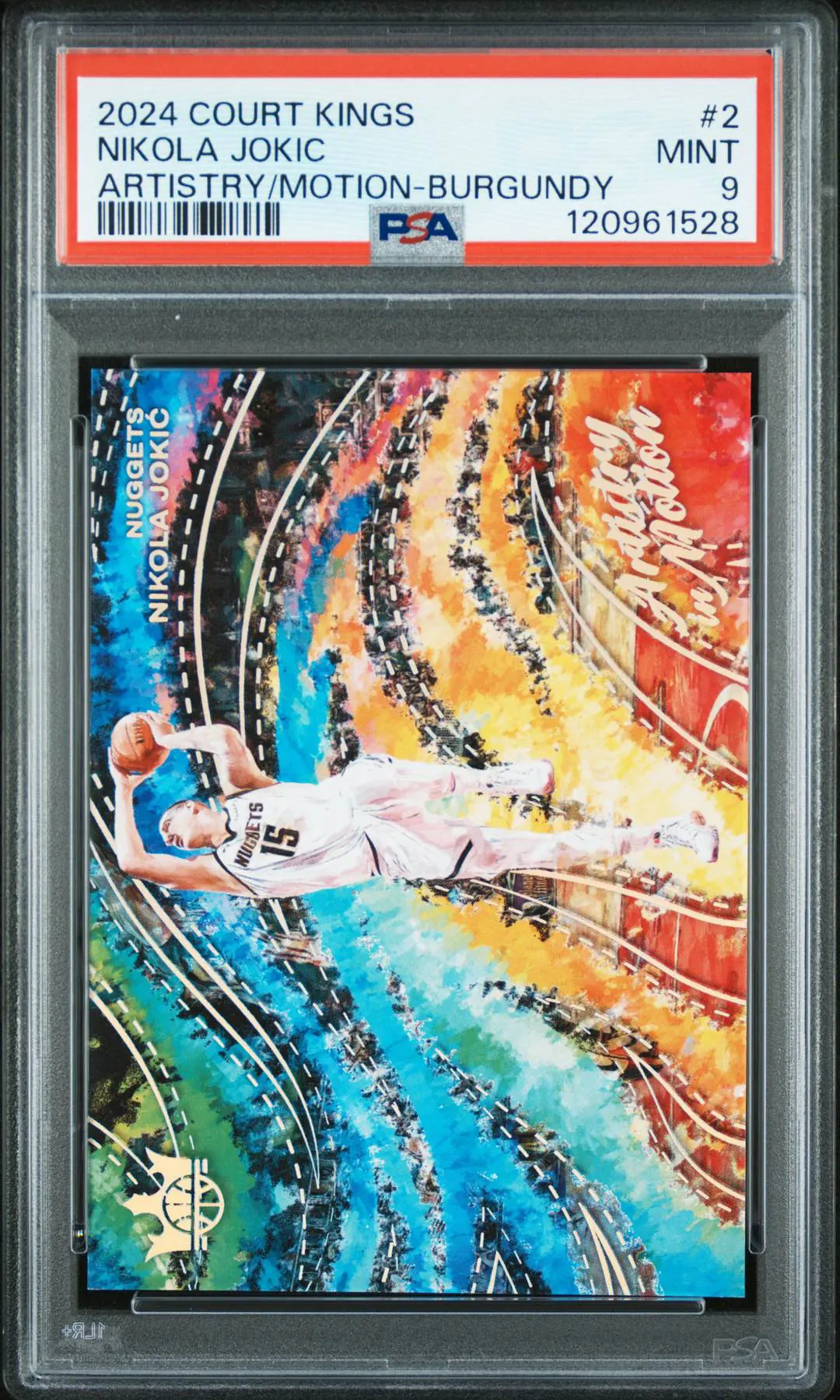 2024-25 Panini Court Kings Artistry in Motion Burgundy #2 — painted Nikola Jokić