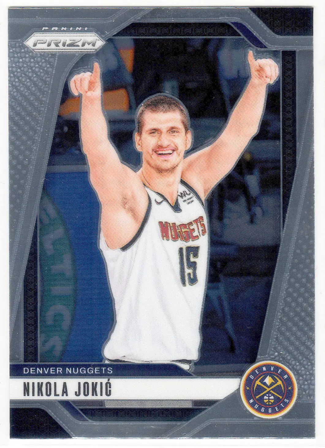 2024-25 Panini Prizm #129 Variation — Nikola Jokić with both arms raised in celebration